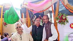 Railways Minister Mohammad Mazibul Hoque inaugurated a pair of new intercity shuttle trains at a function at Panchagarh Railway Station on Saturday.	photo: Observer 