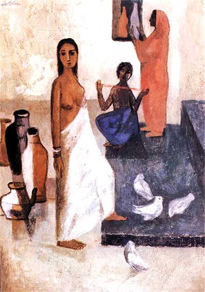 Women and Pigeon, Tempera, 90x60cm, 1955