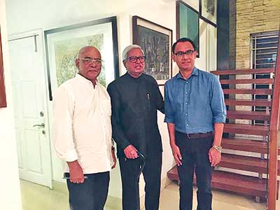 From left: Artist Shahid Kabir, Sir Fazle Hasan Abed and art collector Rezwan Rahman