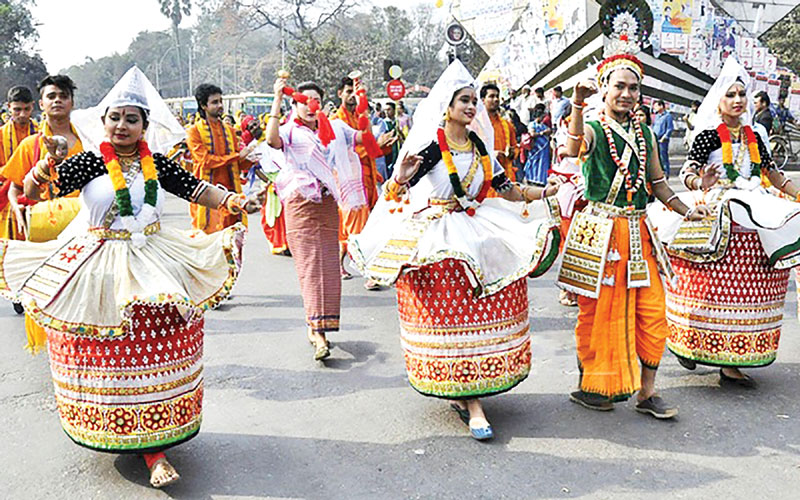 Cultural performers in the procession marking the founding anniversary