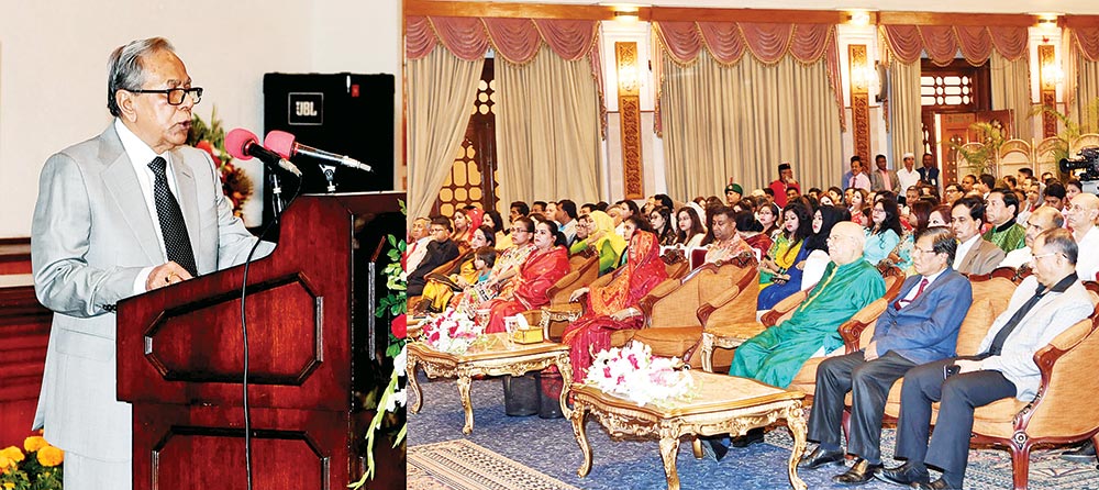 President Abdul Hamid addressing the opening of the special premier show of movie 'Fagun Haway- In the Spring Breeze', based on the Language Movement, at Bangabhaban on Friday.	photo: observer