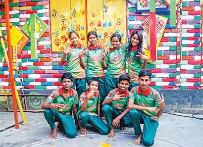 Eight members of Street Children Cricket team posed on Friday at Peace Home, a shelter home managed by LEEDO. 	photo: Shahad A. Raju