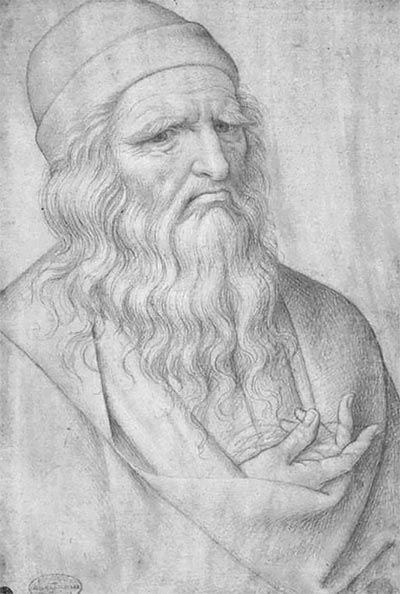 A sketch of Leonardo da Vinci showing his 'claw hand'