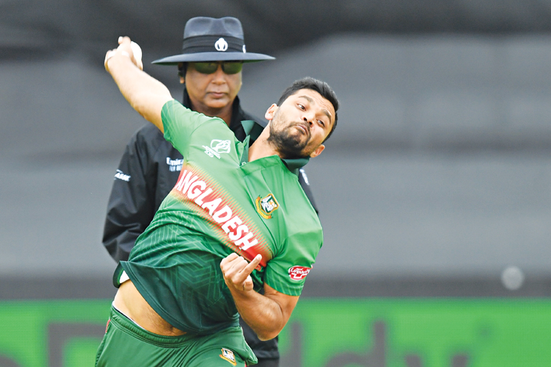 Bangladesh's captain Mashrafe Mortaza bowls during the 2019 Cricket World Cup group stage match between West Indies and Bangladesh at The County Ground in Taunton, southwest England, on June 17, 2019. 	photo: AFP 