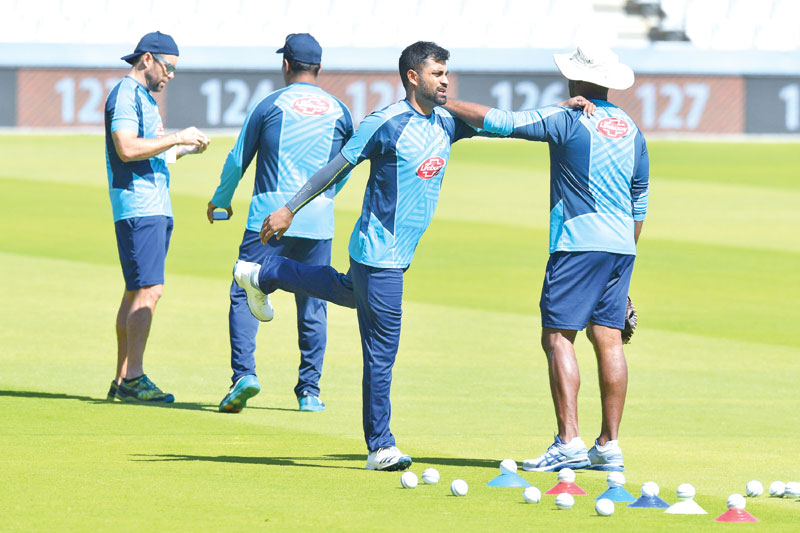Sabbir Rahman (C) attends a training session at Lord's cricket ground in central London on July 4, 2019, ahead of their 2019 Cricket World Cup group stage match against Pakistan.	Photo: AFP