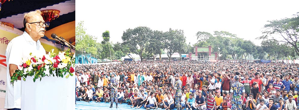 President Abdul Hamid addressing a public gathering at Tarail Muktijouddha Degree College ground on Wednesday afternoon. He is now on a weeklong tour to his native district Kishoreganj.	photo: pid