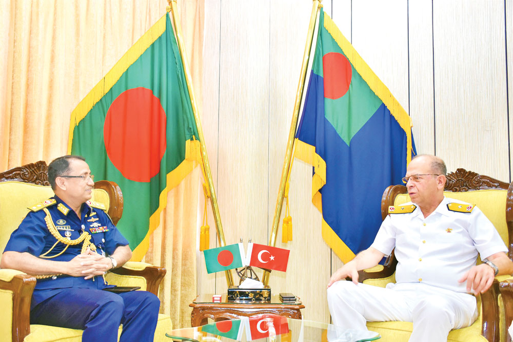 Turkey Coast Guard Commandant Rear Admiral Ahmet Kendir meets Director General of Bangladesh Coast Guard Rear Admiral M Ashraful Haq at Bangladesh Coast Guard Headquarters on Wednesday.
