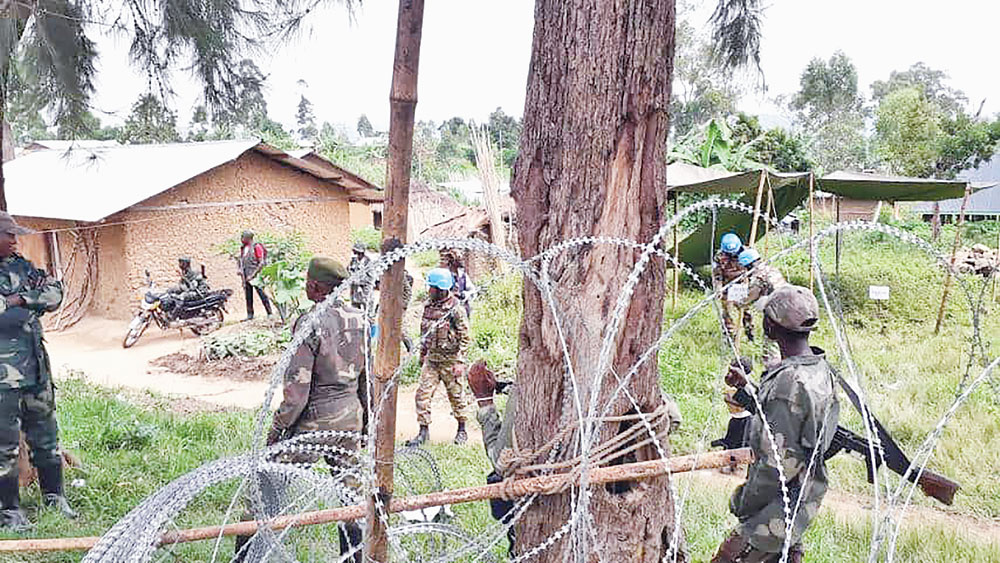 Bangladesh Army deployed at the Democratic Republic of Congo in the UN peacekeeping mission have facilitated peace negotiation between Congolese government and the armed rebels are seen in their Bunia compound  on Saturday.		PHOTO: OBSERVER