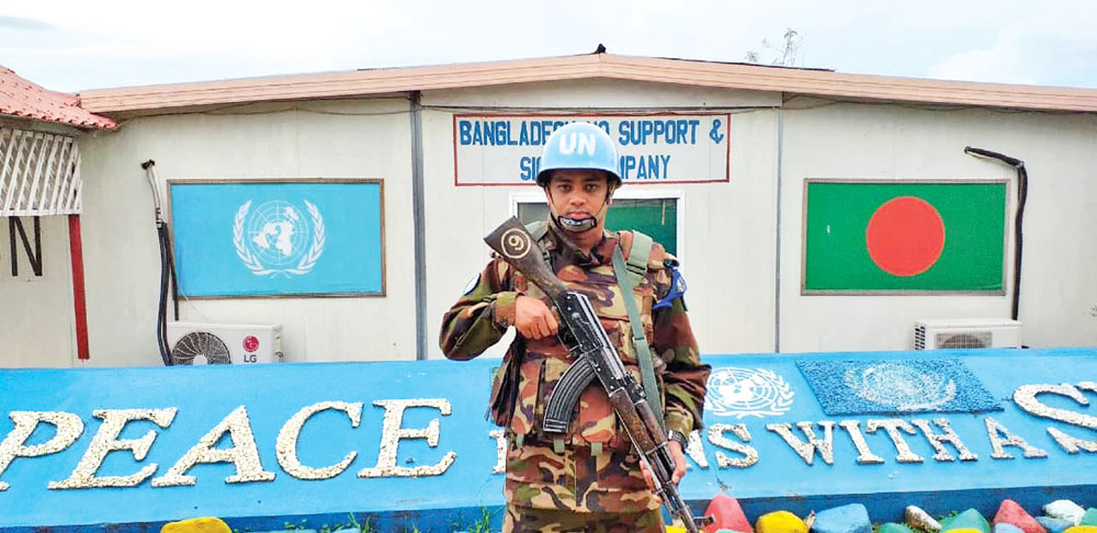 Shamim Reza, a soldier of Bangladesh Army of BANRDB peacekeeping forces in Democratic Republic of Congo.	photo: Observer