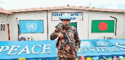 BD Army peacekeepers of UN Blue Helmet patrol for peace 