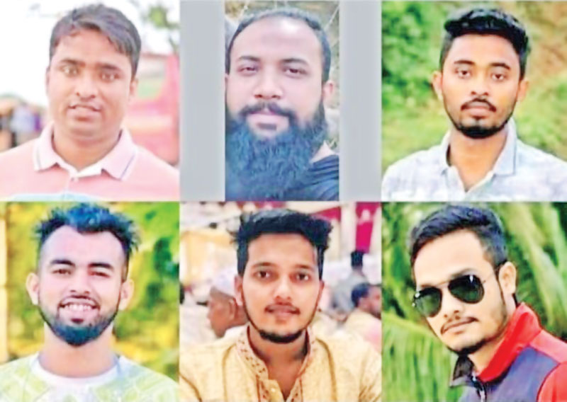 from top left: The six of nine accused of raping a woman at the dormitory of MC College in Sylhet are Rabiul Islam, Tarekul Islam, Shah Mahbubur Rahman Roni, Saifur Rahman,  Mahfuzur Rahman Masum, and Arjun Lasker. 	photo : Observer 