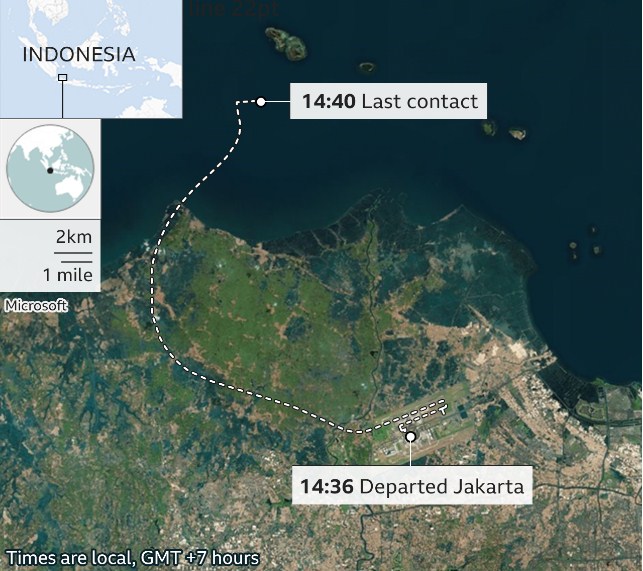 Indonesian plane carrying 62 people feared to have crashed into sea 