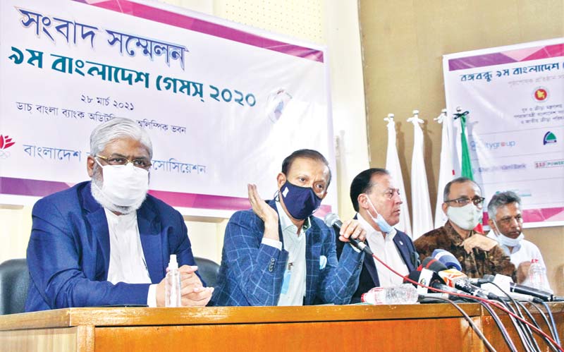 Bangladesh Olympic Association (BOA) Secretary General Syed Shahed Reza speaks in a press briefing on Sunday.	photo: Boa
