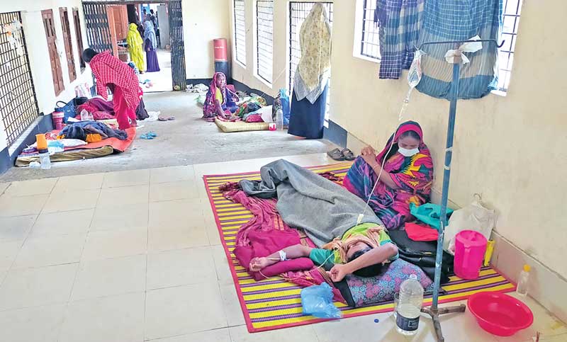 The photo shows diarrhoea patients on the floor of Bauphal Upazila Health Complex.	photo: observer