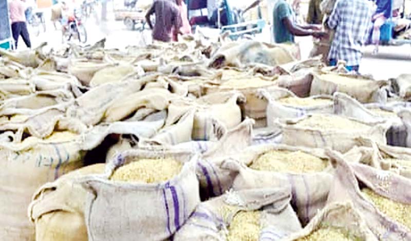 The photo shows paddy being sold in a wholesale market at Bagmara.	photo: observer
