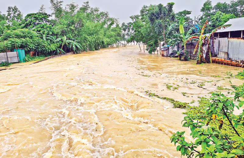 A view of flash flood that occurred at Haluaghat on Thursday.	photo: observer