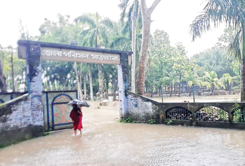 The photo shows Satkhira Zila Parishad inundated due to heavy rain.	photo: observer