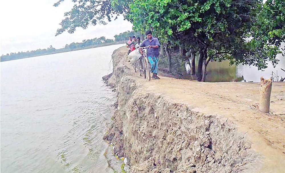 The WDB embankment at Bagmara under erosion threat.	photo: observer