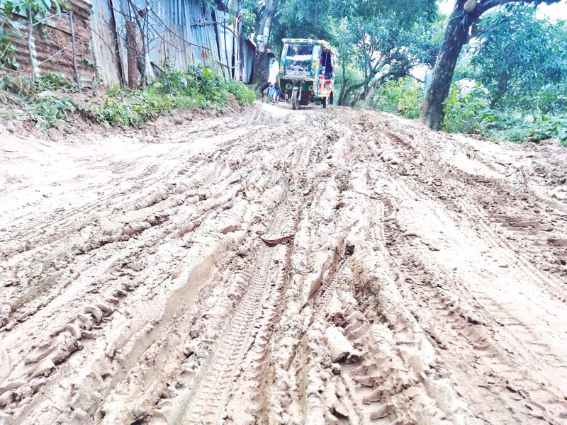 The photo shows one of the deplorable roads in Sreepur Upazila.	photo: observer