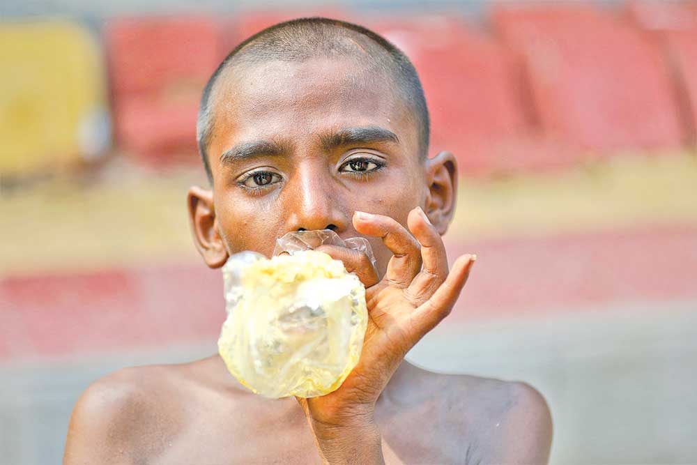 Drug abuse especially glue smelling among street children rise in city