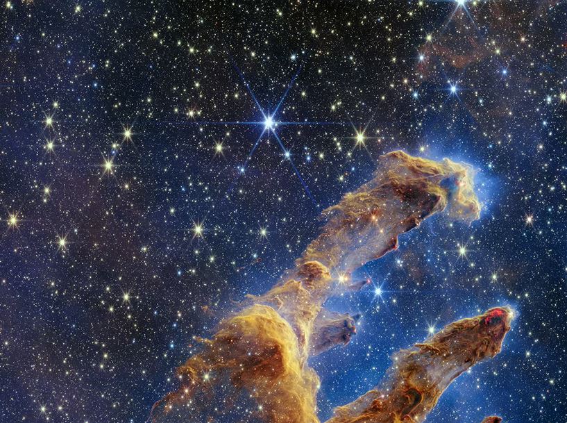 The Pillars of Creation, a region of new star formation within the Eagle Nebular, as imaged by the James Webb Space Telescope (NASA, ESA, CSA, STScI)