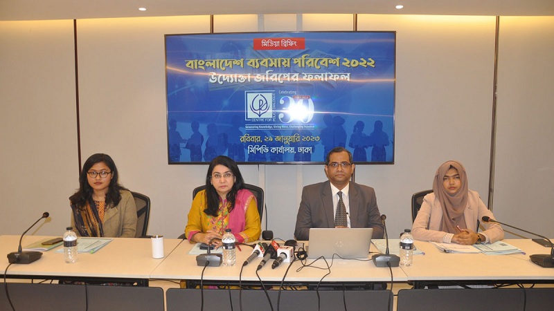 Centre for Policy Dialogue (CPD) releases findings of a survey at a press briefing at its Dhanmondi office in the capital on Sunday. Khandkar Golam Moazzem, Research Director of the organisation and CPD's Executive Director Fahmida Khatun was present during the briefing.