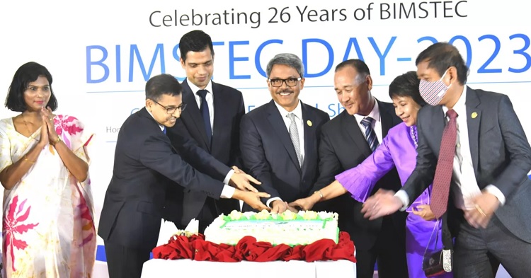 State Minister for Foreign Affairs Md Shahriar Alam cuts a cake at BIMSTEC Day reception held at its headquaters in Dhaka on Tuesday evening in presence of BIMSTEC Secretary General Tenzin Lekphell. Ambassadors and high commissioners from BIMSTEC member states were present.