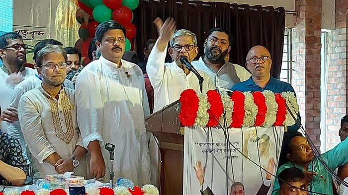 BNP Secretary General Mirza Fakhrul Islam Alamgir speaks as the chief guest at the Gazipur City BNP's biennial conference early Sunday afternoon.