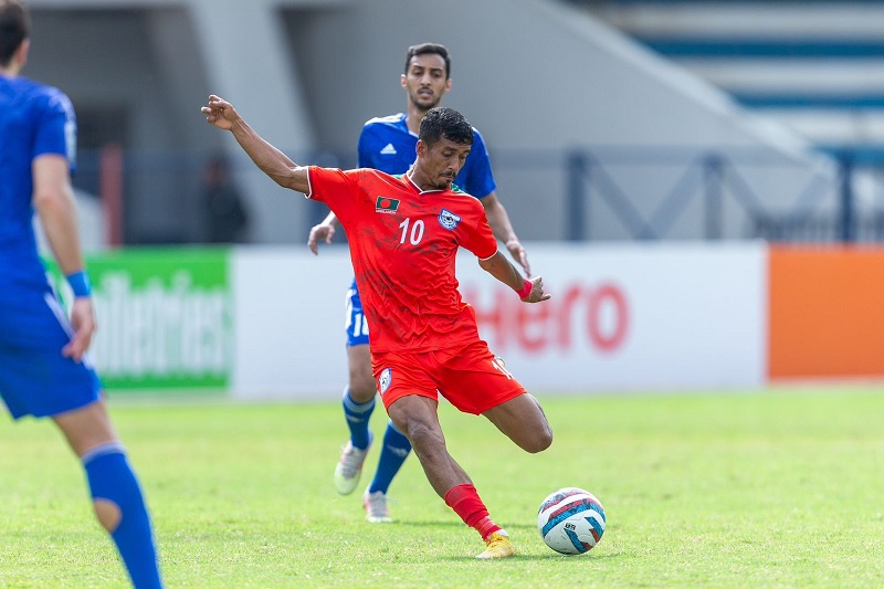 Bangladesh's Rakib Hossain in action against Kuwait during Saturday's semi-final at the SAFF Championship in Bengaluru BFF