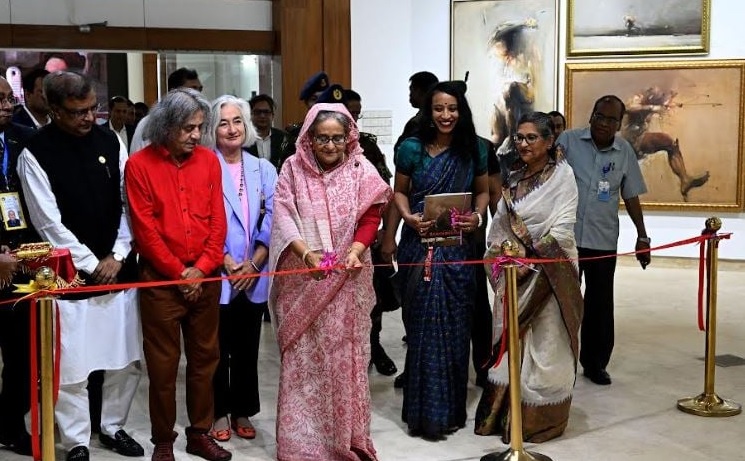 Prime Minister Sheikh Hasina on Friday inaugurated a special art exhibition of internationally-acclaimed artist valiant freedom fighter Shahabuddin Ahmed at Bangladesh National Museum in the capital's Shahbagh. Bangabandhu's youngest daughter Sheikh Rehana, painter Shahabuddin Ahmed and French Ambassador to Bangladesh Marie Masdupuy were present