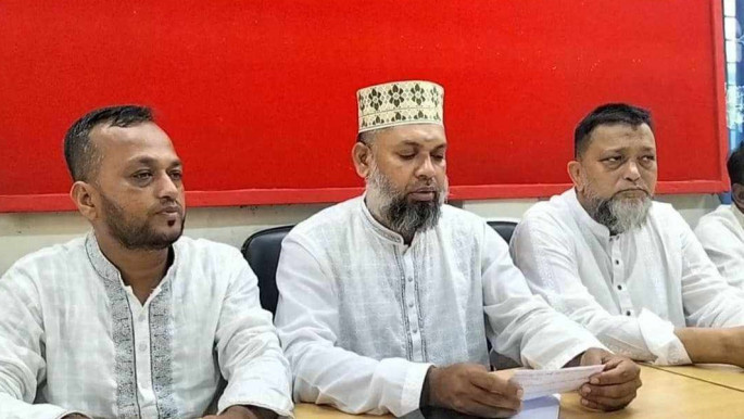 Jatiya Party candidate Rakib Hossain speaks at a press conference in Lakshmipur Press Club on Sunday. 
