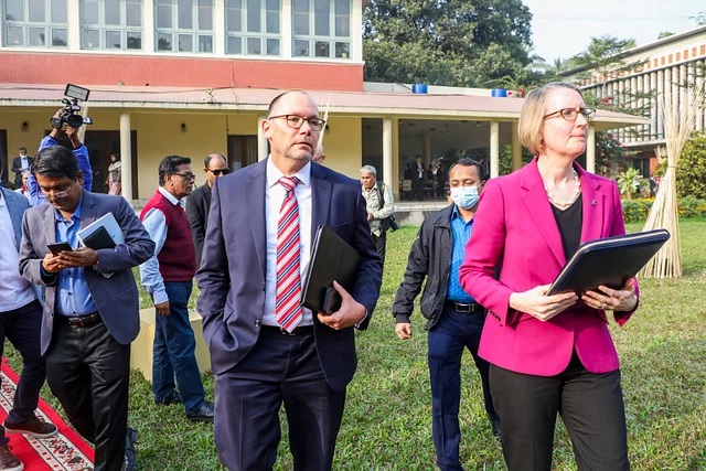 US Ambassador to Bangladesh Peter Haas (left) and British High Commissioner Sarah Cooke attend a 