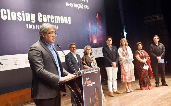 State Minister for Information and Broadcasting Mohammad Ali Arafat addresses the closing and award distribution ceremony of the 22nd Dhaka International Film Festival as the chief guest at Bangamata Sheikh Fazilatunnesa Mujib Auditorium of National Museum in Dhaka on Sunday (January 28)