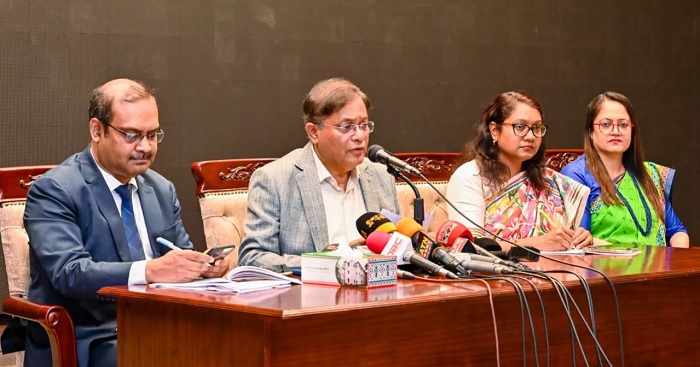 Foreign Minister Hasan Mahmud speaks at a press conference at the Ministry of Foreign Affairs on Wednesday