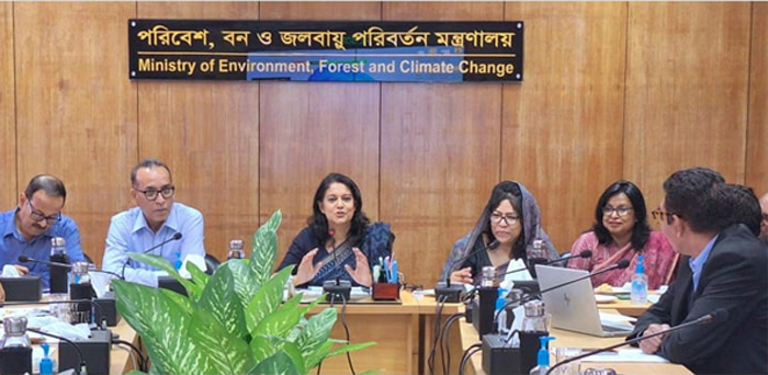Environment, Forest and Climate Change Adviser Syeda Rizwana Hasan speaks at a meeting with the stakeholders at Bangladesh Secretariat in Dhaka on Monday. Photo: Collected