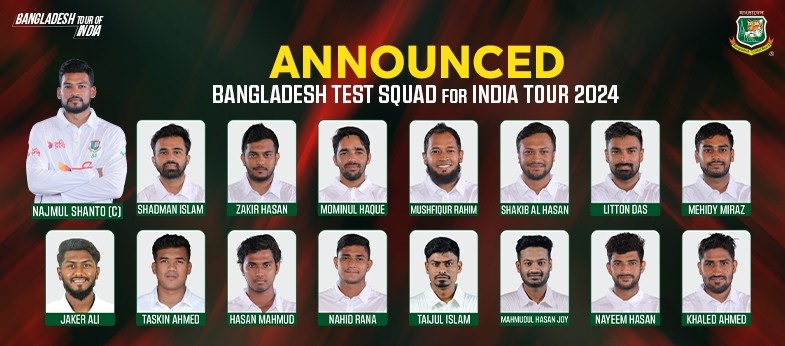 Announced Bangladesh Test squad for India tou-2024. Photo: BCB