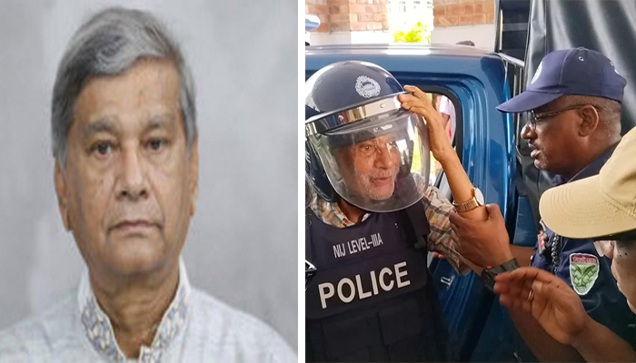Former Planning Minister MA Mannan (Left), Mannan (Right) is escorted by police on the premises of a Sylhet court on Friday. 