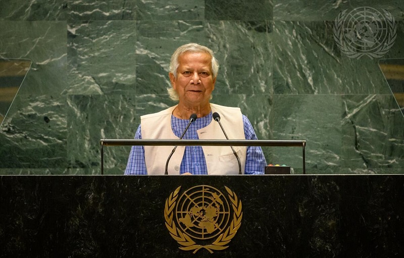 Chief Adviser Professor Muhammad Yunus addresses at the 79th session of United Nations General Assembly (UNGA) on September 29. Photo: Collected