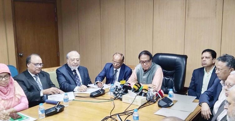 Bangladesh Bank Governor Dr Ahsan H Mansur addresses a press conference at the central bank in the capital on Thursday (November 28)