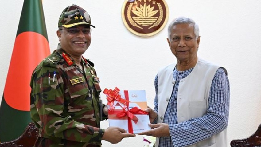 Chief Adviser Professor Muhammad Yunus receiving BEPZA�s annual report at his office in Tejgaon, Dhaka. Photo: PID