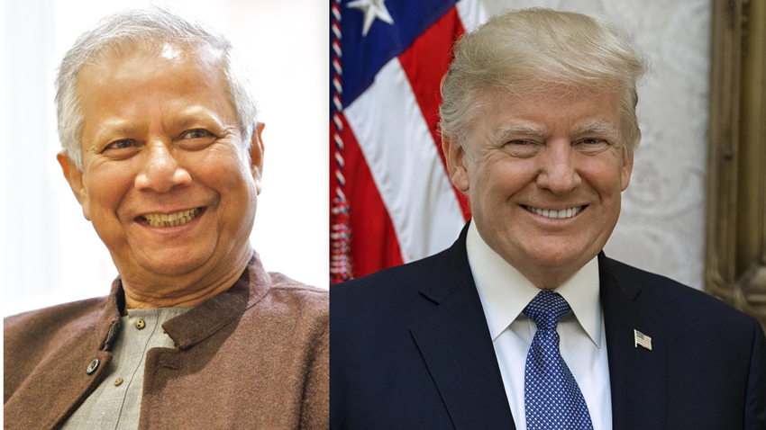 File Photos of Chief Adviser Prof. Muhammad Yunus and 47th President of the United States Donald Trump. 