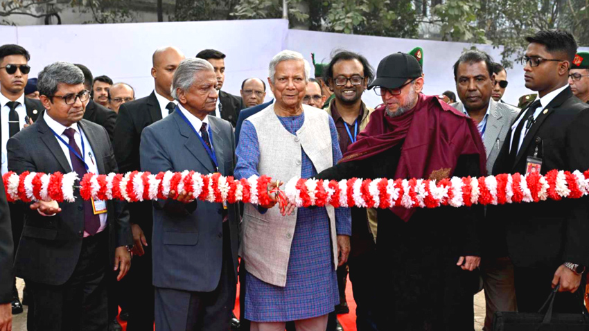 Chief Adviser Muhammad Yunus inaugurates the month-long �Amar Ekushey Book Fair� on the Bangla Academy and Suhrawardy Udyan premises in Dhaka on 1 February 2025. Photo: CA Press Wing