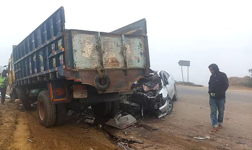 The truck and private car involved in Sylhet road crash. Photo: Collected