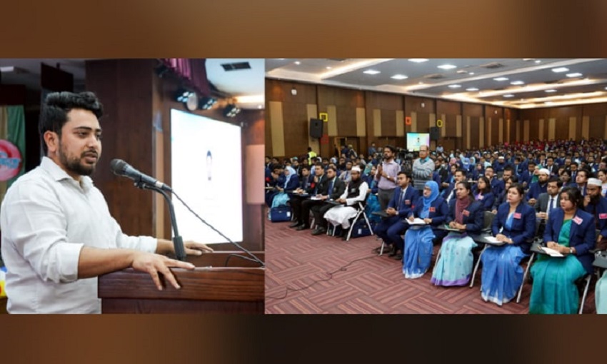 Information and Broadcasting Adviser Md Nahid Islam on Sunday delivered a speech at the Public Administration Training Center in Savar during the 77th basic training program for BCS cadre officers. Photo: PID