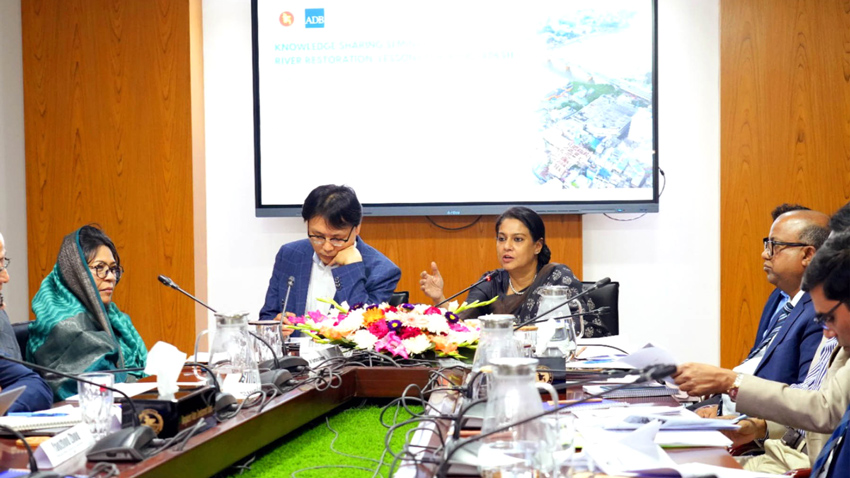 Environment Adviser Syeda Rizwana Hasan spoke as the chief guest at a seminar at Pani Bhaban in Dhaka on Sunday. Photo: PID