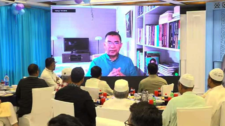 BNP Acting Chairman Tarique Rahman spoke at an iftar programme at Bangladesh Shooting Sport Federation Convention Hall in Dhaka on Tuesday. Photo: Collected