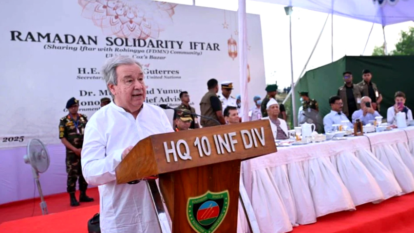 United Nations Secretary-General Antonio Guterres addressed an Iftar party in the Rohingya camp in Cox's Bazar. Photo: CA Press Wing