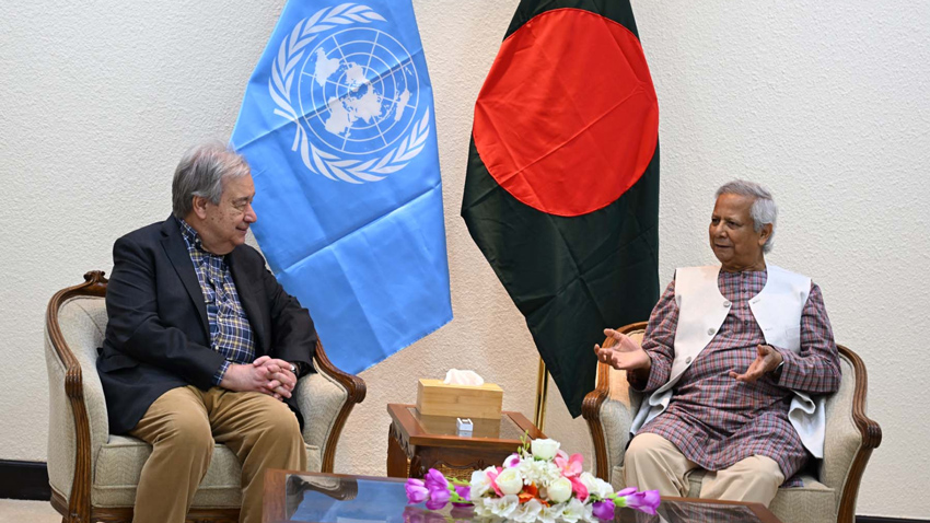 United Nations Secretary-General António Guterres met with Professor Yunus at the Chief Advisor’s Office in Dhaka's Tejgaon on Friday. Photo: PID 
