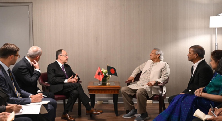 Albanian President Bajram Begaj met with Chief Adviser Professor Muhammad Yunus on the sidelines of 80th United Nations General Assembly on Thursday. Photo: CA Press Wing