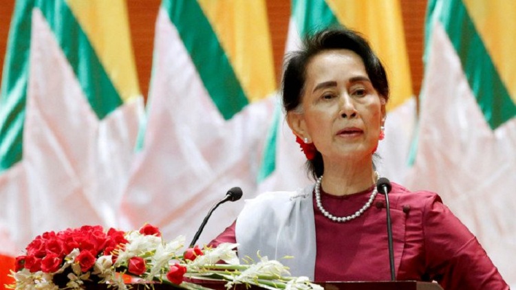 Myanmar State Counselor Aung San Suu Kyi delivers a speech to the nation over the Rohingya situation in Rakhine, in Naypyitaw, Myanmar September 19, 2017. File photo: Reuters